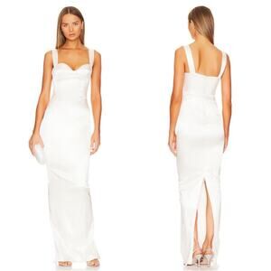 SAU LEE Palmela Sweetheart Neckline Satin Bodycon White Bridal Maxi Dress Size 6